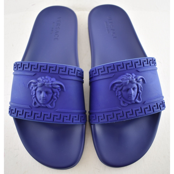Versace Medusa Palazzo Blue Rubber Logo Slide Pool Sandal Flip Flop Flat 44 11 main image 6